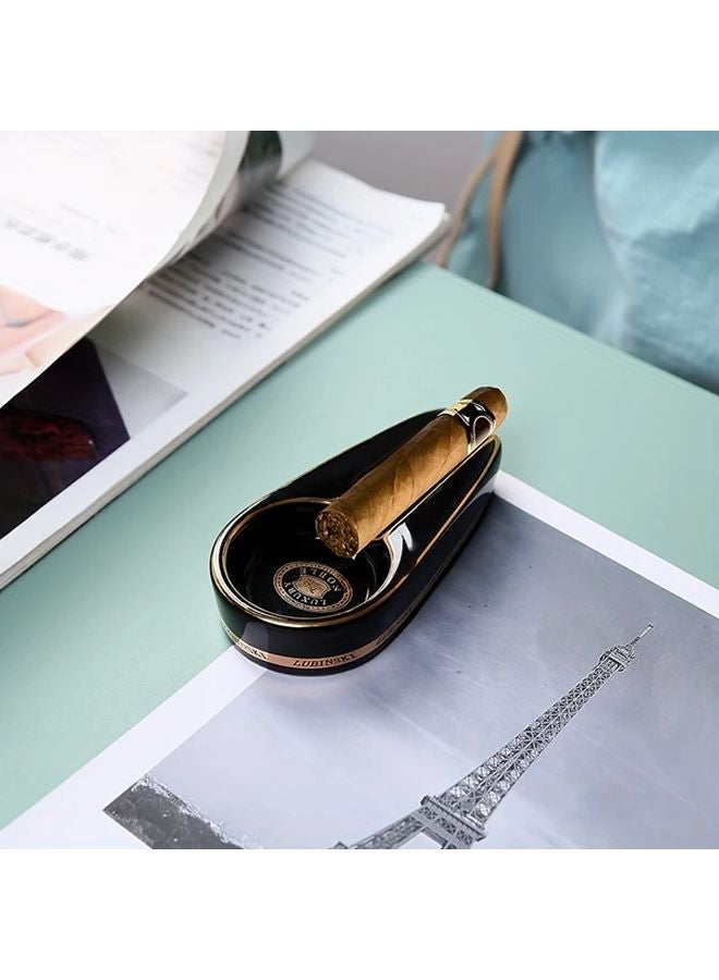 Yellow Ceramic Cigar Ashtray Portable Mini Classic Painted Home Accessory - Image 4